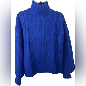 Wednesday's Girl blue high neck sweater balloon sleeves chunky knit NWT